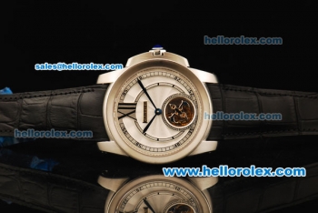 Cartier Calibre Swiss Tourbillon Manual Winding Movement Steel Case with White Dial and Black Leather Strap