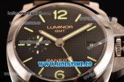 Panerai Luminor 1950 3 Days GMT Clone P.9000 Automatic Steel Case with Black Dial and Brown Leather Strap - Green Markers (KW)