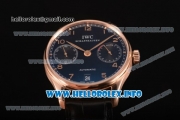 IWC Portuguese Power Reserve Clone IWC 52010 Automatic Rose Gold Case with Black Dial and Leather Strap - Arabic Numeral Markers (ZF)