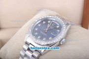 Rolex Day-Date Oyster Perpetual Automatic Diamond Bezel with Blue Dial and Diamond Marking-Small Calendar