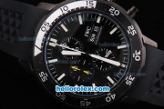 IWC Aquatimer Chronograph Quartz Movement PVD Case with Full Black Dial and White Stick Marker-Black Rubber Strap