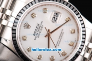 Rolex Datejust Oyster Perpetual Automatic Movement ETA Case with Black Ruby Bezel-White Dial and Diamond Markers
