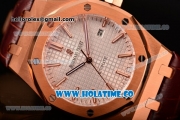 Audemars Piguet Royal Oak 41MM Clone AP Calibre 3120 Automatic Rose Gold Case with White Dial Brown Leather Strap - Stick Markers (EF)