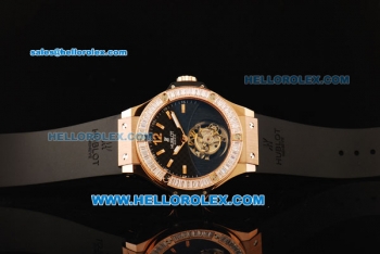 Hublot Big Bang Swiss Tourbillon Manual Winding Movement Rose Gold Case with Black Dial and Diamond Bezel-Black Rubber Strap