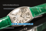 Franck Muller CINTREE CURVEX Diamond Bezel With Green Calfskin Strap Swiss Ronda 762 Quartz White Dial