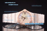 Omega Constellation Co-Axial Swiss ETA 2824 Automatic Steel Case with Rose Gold Bezel and Sunlight Linear Dial-Diamond Markers