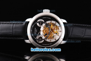 Glashutte Original PanoMatic Regulator Tourbillon Automatic Movement with Black Dial and Silver Case-Leather Strap