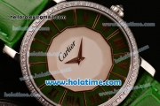 Cartier D'Art Swiss Quartz Steel Case with Roman Numeral Markers Green Leather Bracelet and Green/White Dial