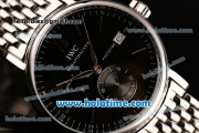 IWC Portofino Eight Days Miyota Quartz Full Steel with Black Dial and Silver Stick Markers