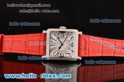 Franck Muller Master Square Swiss Quartz Steel Case with Diamond bezel and Red Leather Strap