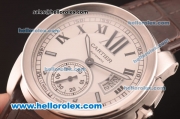 Cartier Calibre De Swiss ETA 2824 Automatic Steel Case with White Dial and Brown Leather Strap