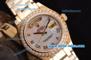 Rolex Day-Date Masterpiece 2813 Automatic Gold Case with White MOP Dial Diamond Bezel and Roman Numeral Markers ETA Coating