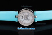 Bvlgari B zero 1Quartz with White MOP Dial and White Bezel with Bvlgari logo -Light Blue Strap-Lady size