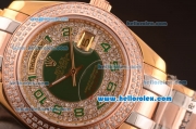 Rolex Day-Date Automatic Movement Diamond&Green Dial with Diamond Rose Gold Bezel and Green Marking