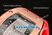 Richard Mille RM007 Miyota 6T51 Automatic Rose Gold Case with Diamonds Dial and Red Rubber Strap