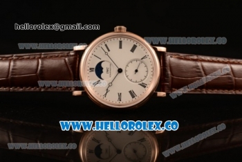 IWC Portofino Vintage Moonphase Asia 6497 Manual Winding Rose Gold Case with White Dial and Brown Leather Strap - (AAAF)