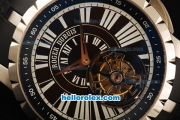 Roger Dubuis Excalibur Swiss Tourbillon Manual Winding Movement Steel Case with White Markers and Black Rubber Strap