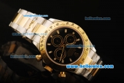 Rolex Daytona Chronograph Swiss Valjoux 7750 Automatic Movement Steel Case with Black Dial and Gold Bezel-Two Tone Strap