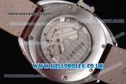 Cartier Cle de Cartier Japanese Asia ST16 Automatic Steel Case with White Dial and Brown Leather Strap