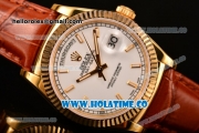 Rolex Day-Date Asia 2813/Swiss ETA 2836/Clone Rolex 3135 Automatic Yellow Gold Case with Stick Markers and White Dial (BP)