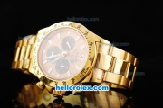 Rolex Daytona Swiss Valjoux 7750 Chronograph Movement Full Gold with Black Subdials and White Stick Marker