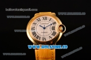 Cartier Ballon Bleu De Medium Asia 4813 Automatic Yellow Gold Case with Silver Dial and Black Leather Strap - Roman Numeral Markers (GF)