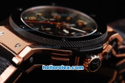 Hublot Big Bang Swiss Valjoux 7750 Automatic Movement Full Rose Gold with Black Bezel and Black Grid Dial
