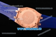 Audemars Piguet Royal Oak Lady Swiss Quartz Rose Gold/Diamonds Case with Blue Dial and Blue Rubber Strap (EF)