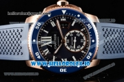 Cartier Calibre de Cartier Diver Swiss ETA 2824 Automatic Movement Rose Gold Black Dial and Roman Numeral Markers Rubber Strap (JF)