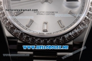 Rolex Day-Date Swiss ETA 2836 Automatic Stainless Steel Case/Bracelet with Silver Dial and Stick Markers Diamonds Bezel (BP)