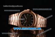 Patek Philippe Nautilus Miyota 9015 Automatic 18K Rose Gold Case/Bracelet with Black Dial and Stick Markers (BP)