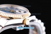 Rolex Datejust Oyster Perpetual Two Tone with Gold Bezel and Blue Rolex Logo Dial