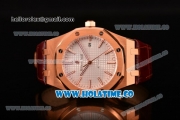 Audemars Piguet Royal Oak 41MM Clone AP Calibre 3120 Automatic Rose Gold Case with White Dial Brown Leather Strap - Stick Markers (EF)