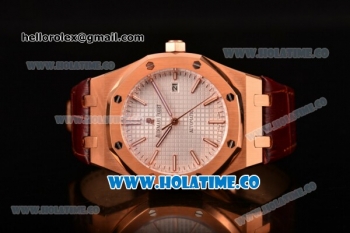 Audemars Piguet Royal Oak 41MM Clone AP Calibre 3120 Automatic Rose Gold Case with White Dial Brown Leather Strap - Stick Markers (EF)