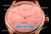 Rolex Cellini Asia 2813 Automatic Rose Gold Case with Pink Dial Brown Leather Strap and Stick Markers (BP)