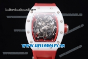 Richard Mille RM 055 Miyota 9015 Automatic Steel Case with Skeleton Dial Dot Markers White Ceramic Bezel and Red Rubber Strap