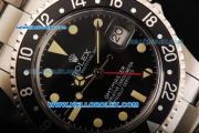 Rolex GMT-Master Ref 1675 Vintage Edition Automatic Movement Steel Case with Black Dial/Bezel and Yellow Marker-SS Strap