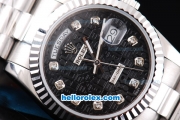 Rolex Day-Date Oyster Perpetual with Black Rolex Logo Dial and Diamond Marking