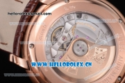 Audemars Piguet Jules Audemars Clone AP Calibre 3120 Automatic Rose Gold Case with White Dial Stick Markers and Brown Leather Strap (EF)