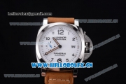 Panerai Luminor Marina Automatic Clone Panerai 9010 Automatic Steel Case with White Dial Arabic Numeral Markers and Brown Leather Strap (ZF)