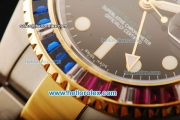 Rolex GMT Master II Swiss ETA 2836 Automatic Movement Steel Case with Diamond Bezel and Two Tone Strap