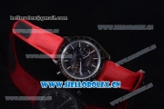 Omega Speedmaster Co-Axial Swiss Valjoux 7750 Automatic PVD Case with Black Dial Stick Markers and Red Leather Strap (EF)