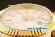 Rolex Datejust II Swiss ETA 2836 Automatic Full Steel with Yellow Gold Bezel and White Dial-White Stick Markers/Two Tone Strap