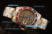 Rolex GMT Master II Swiss ETA 2836 Automatic Full Steel with Blue and Red Diamond Bezel-Diamond Dial/Strap