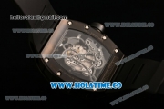 Richard Mille RM 055 Bubba Watson Tourbillon Manual Winding PVD Case with Skeleton Dial Black Rubber Strap and Yellow Inner Bezel