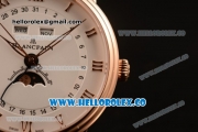 BlancPain Villeret Moonphase & Complete Calendar Miyota 9015 Automatic Rose Gold Case with White Dial Brown Leather Strap and Roman Numeral Markers (AAAF)