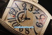 Franck Muller Curvex Swiss ETA 2836 Automatic Steel Case with Diamond Bezel and Diamond Dial - Black Leather Strap