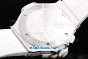 Hublot Big Bang Chronograph Quartz Movement White Ceramic Bezel with White Dial and Silver Number Marking-White Rubber Strap