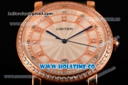 Cartier Rotonde De Miyota Quartz Rose Gold Case with White Dial Diamonds Bezel and Diamonds Markers