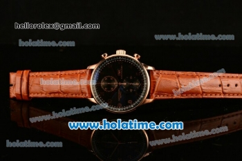 IWC Portuguese Chrono Miyota OS20 Quartz Rose Gold Case with Brown Leather Strap and Black Dial